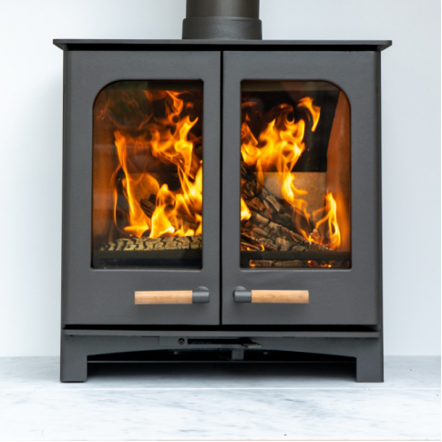 DARK GREY - Ecosy+ Twin Door Panoramic Defra Approved 5kw Eco Design Ready  -  Woodburning Stove 